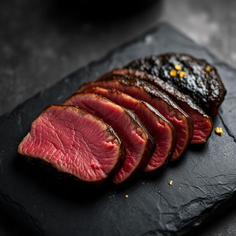 Chateaubriand fillet sliced on the board